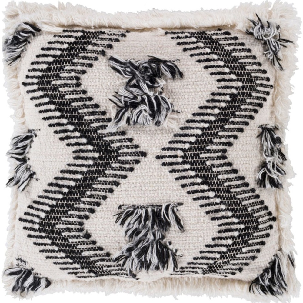 Black and Cream Textured Wool Pillow - 20” x 20”